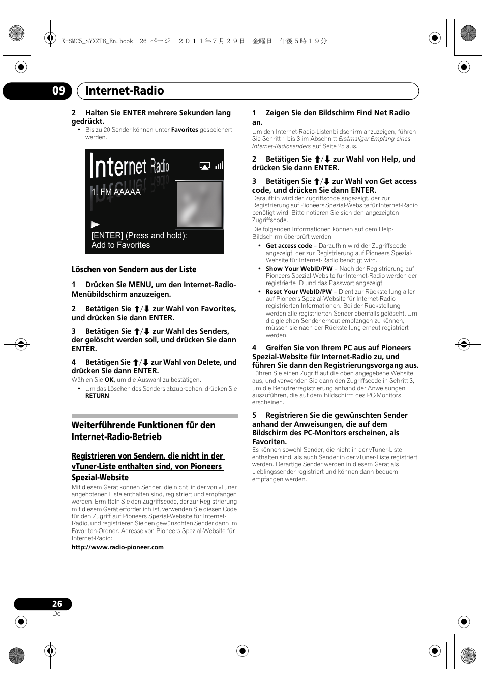 Löschen von sendern aus der liste, Internet-radio 09 | Pioneer X-SMC5-K User Manual | Page 26 / 224