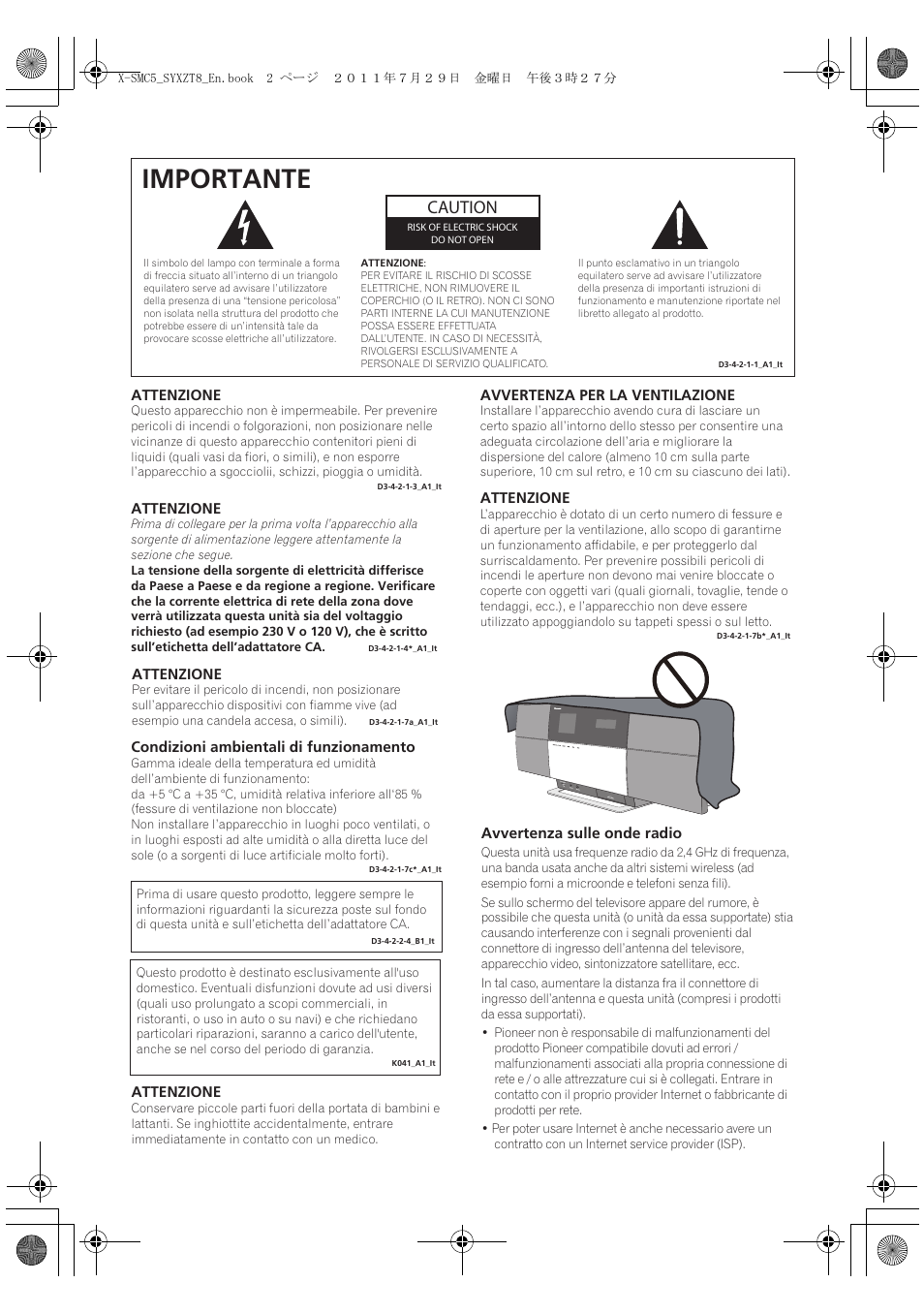 Importante, Caution | Pioneer X-SMC5-K User Manual | Page 56 / 224