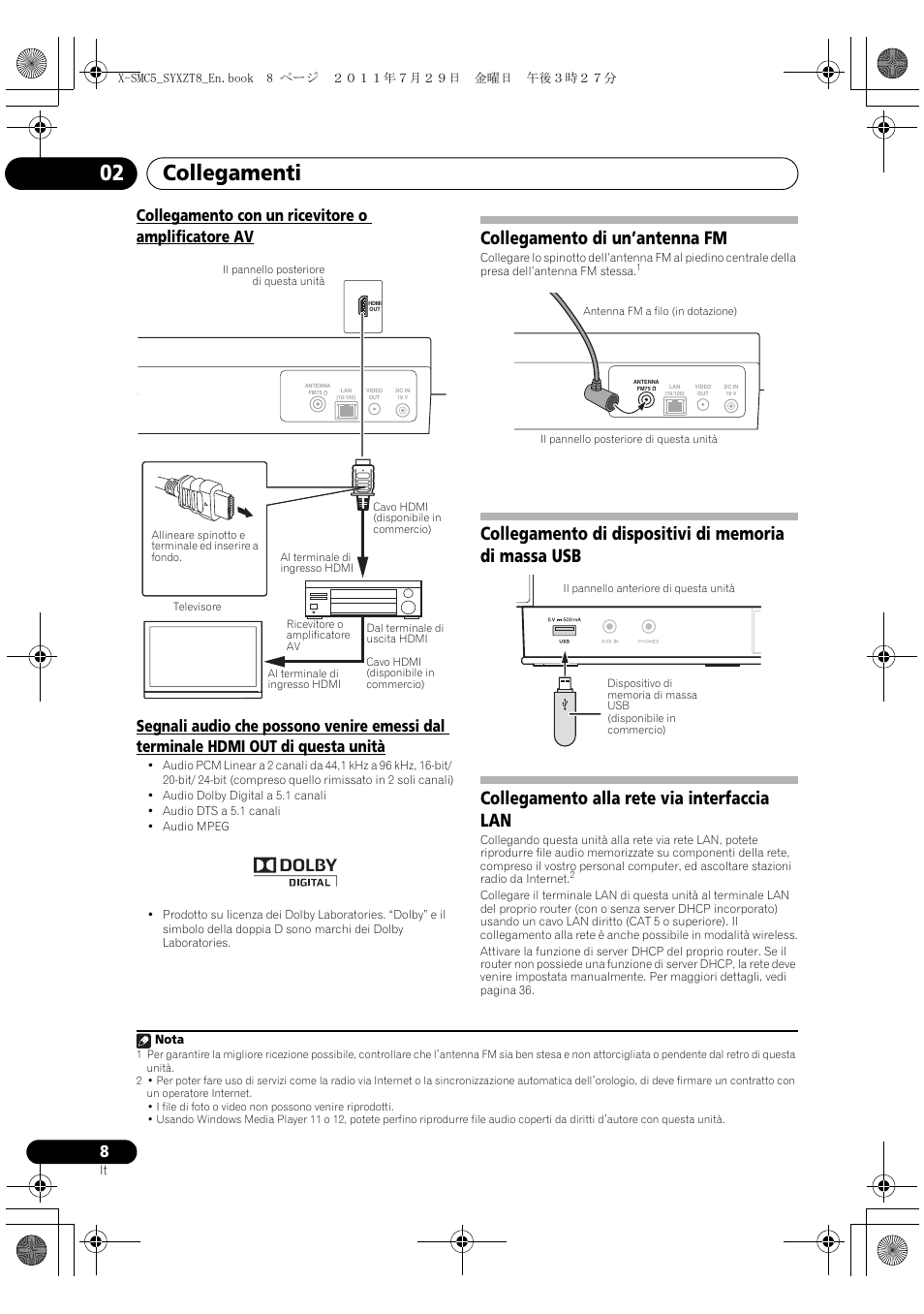 Collegamento di un, Antenna fm, Collegamenti 02 | Collegamento di un’antenna fm | Pioneer X-SMC5-K User Manual | Page 62 / 224