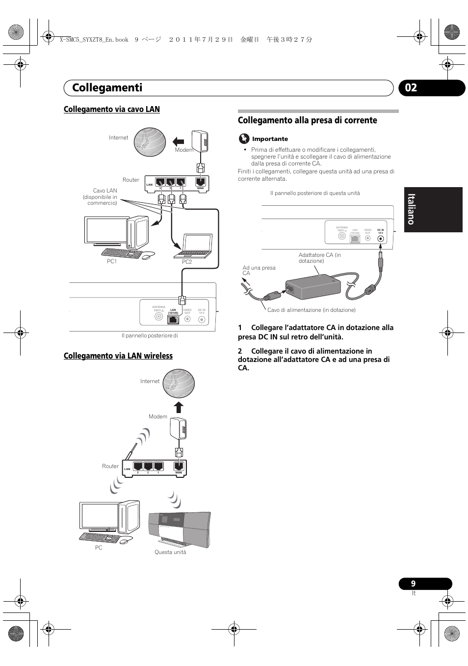 Collegamento alla presa di corrente, Collegamenti 02, Deutsch italiano nederlands pyccкий | Pioneer X-SMC5-K User Manual | Page 63 / 224