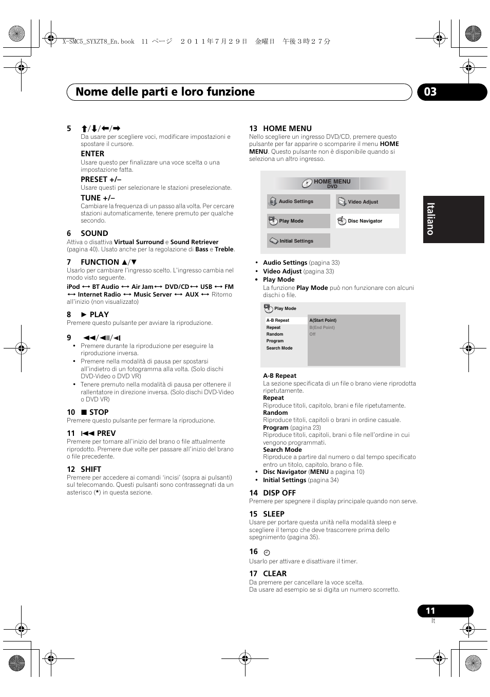 Nome delle parti e loro funzione 03, Deutsch italiano nederlands pyccкий | Pioneer X-SMC5-K User Manual | Page 65 / 224
