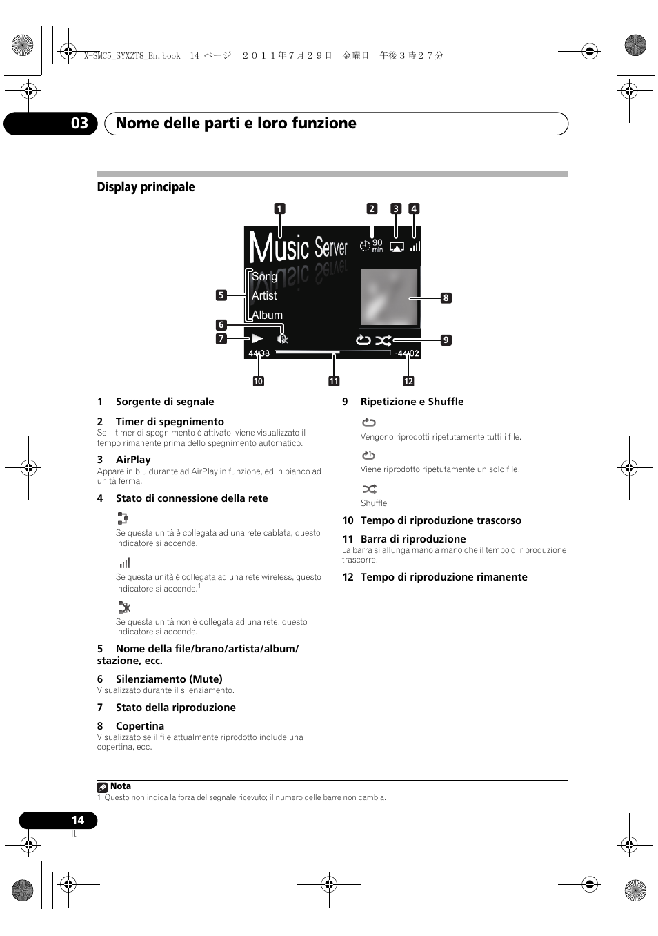 Display principale, Nome delle parti e loro funzione 03 | Pioneer X-SMC5-K User Manual | Page 68 / 224