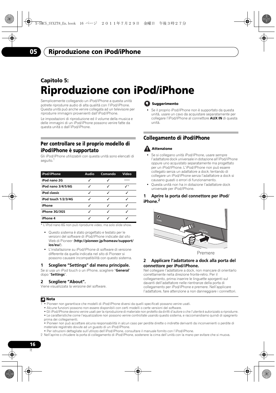 Riproduzione con ipod/iphone, Riproduzione con ipod/iphone 05, Capitolo 5 | Collegamento di ipod/iphone | Pioneer X-SMC5-K User Manual | Page 70 / 224