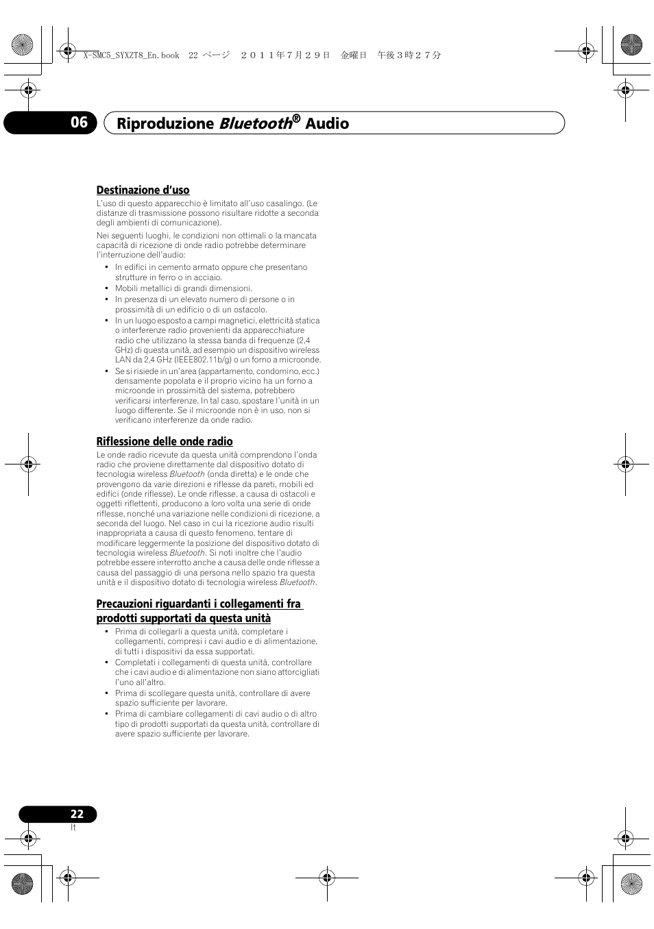 Bluetooth, Riproduzione, Audio 06 | Pioneer X-SMC5-K User Manual | Page 76 / 224