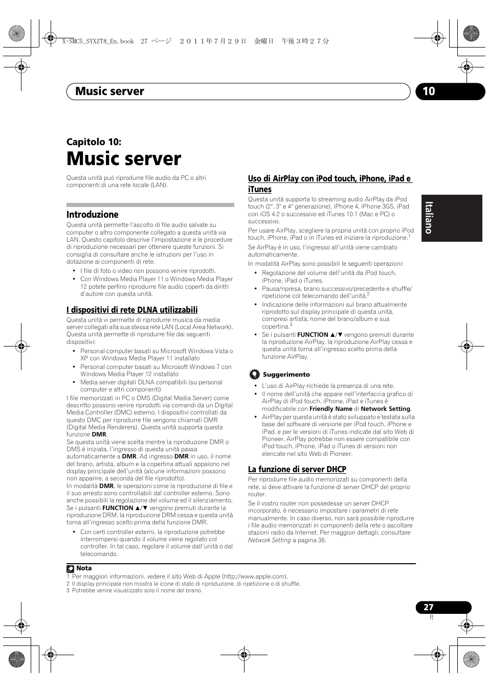 Introduzione, Music server, Music server 10 | Deutsch italiano nederlands pyccкий, Capitolo 10 | Pioneer X-SMC5-K User Manual | Page 81 / 224