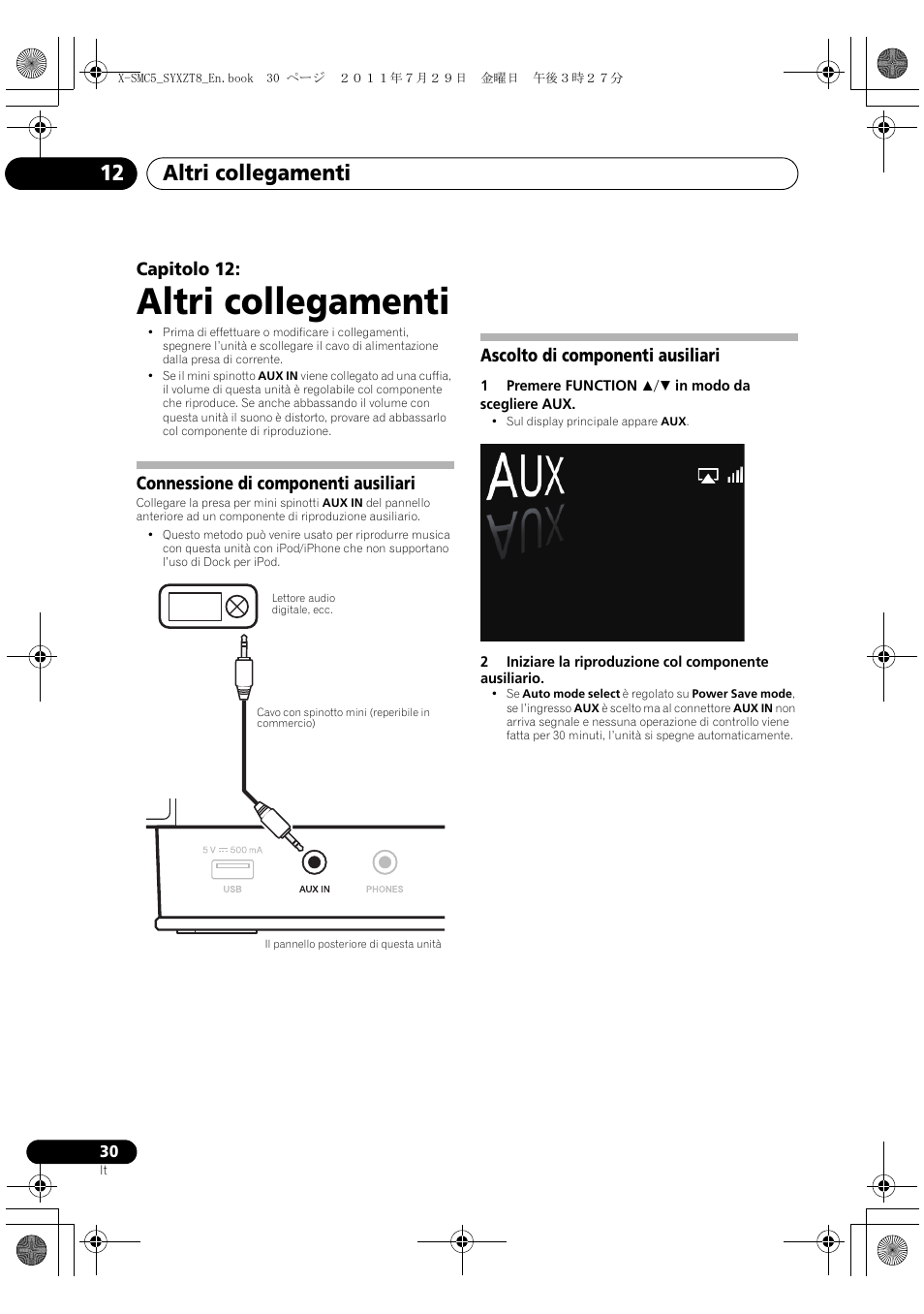 Altri collegamenti, Altri collegamenti 12, Capitolo 12 | Connessione di componenti ausiliari, Ascolto di componenti ausiliari | Pioneer X-SMC5-K User Manual | Page 84 / 224