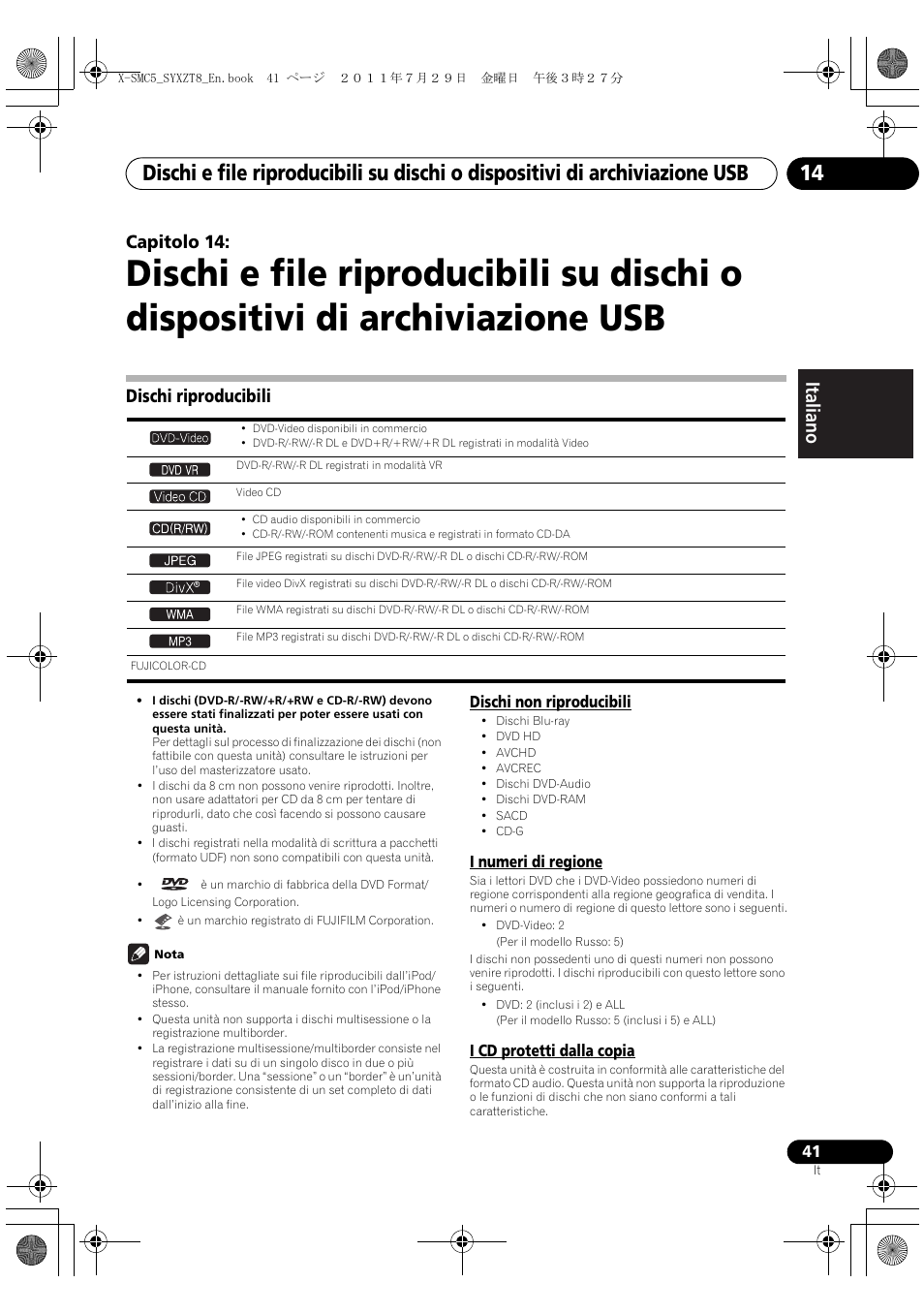 Dischi riproducibili, Deutsch italiano nederlands pyccкий, Capitolo 14 | Pioneer X-SMC5-K User Manual | Page 95 / 224