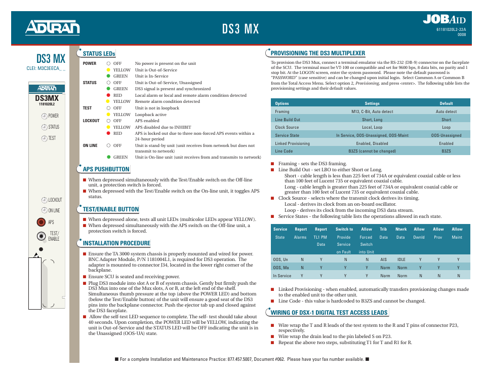 ADTRAN DS3 MX User Manual | 2 pages