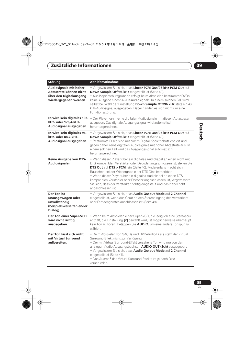 Zusätzliche informationen 09, Deutsch | Pioneer DV-600AV-K User Manual | Page 121 / 128