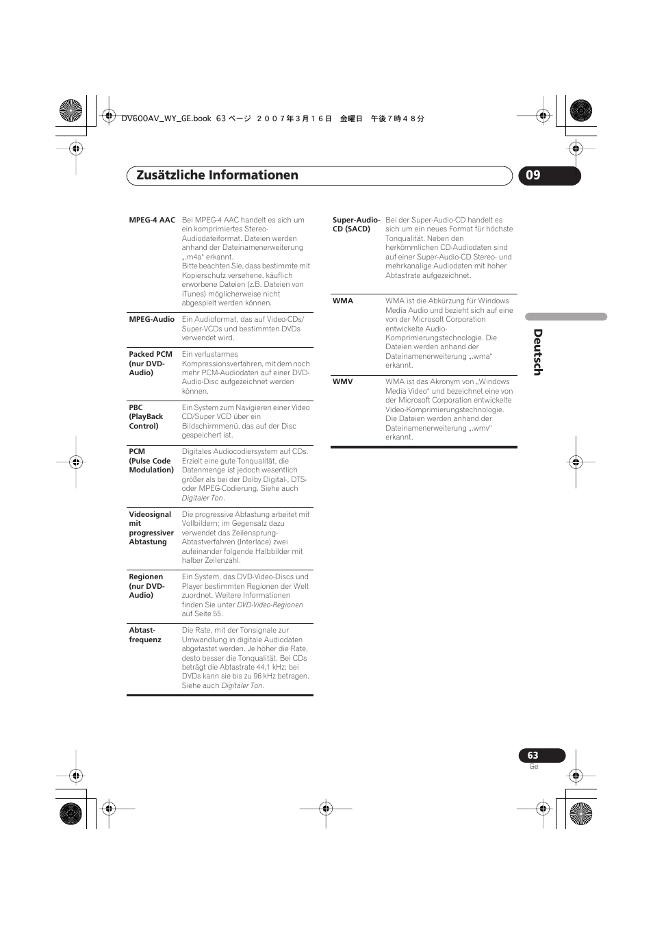 Zusätzliche informationen 09, Deutsch | Pioneer DV-600AV-K User Manual | Page 125 / 128