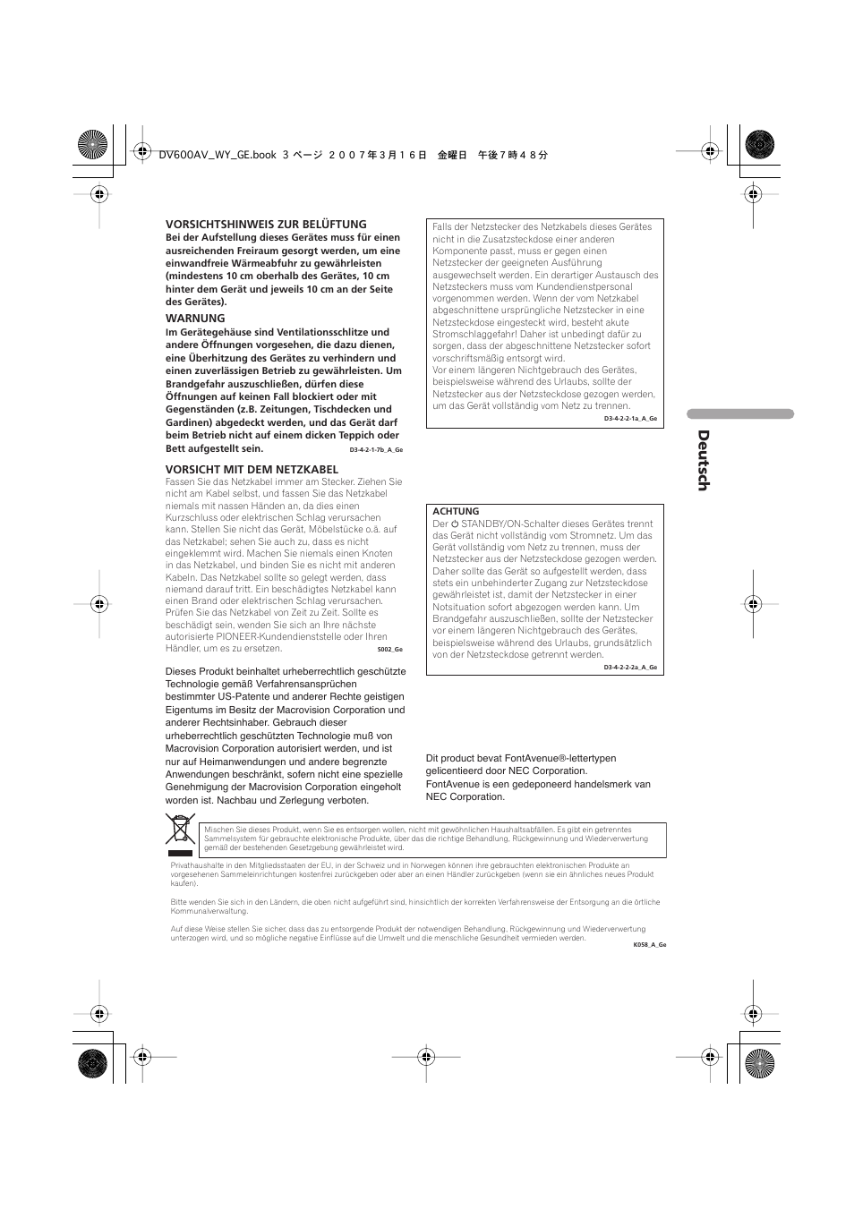 Deutsch | Pioneer DV-600AV-K User Manual | Page 65 / 128