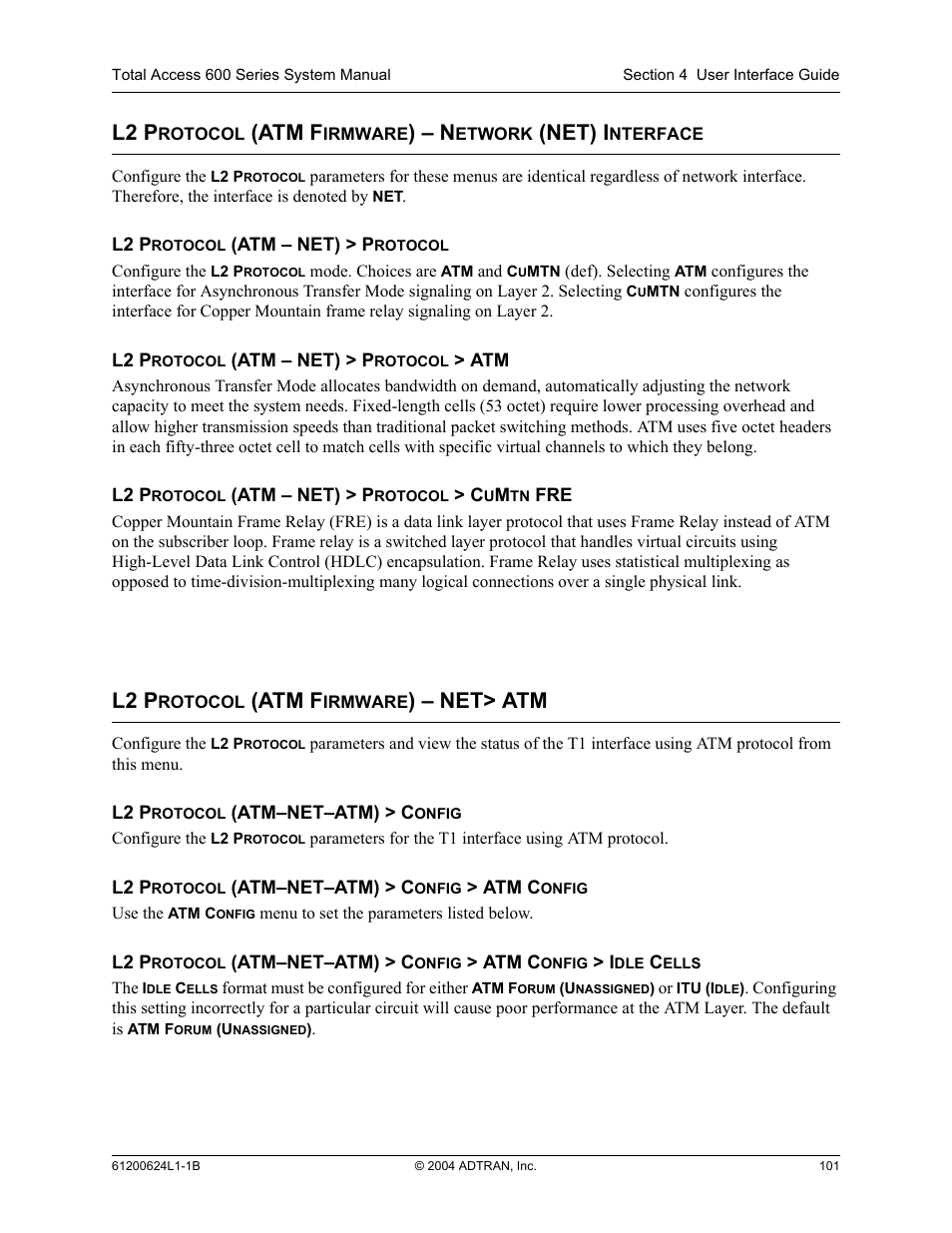 L2 protocol (atm firmware) - net> atm, L2 p, Atm f | Net) i, Net> atm | ADTRAN 600R User Manual | Page 103 / 264