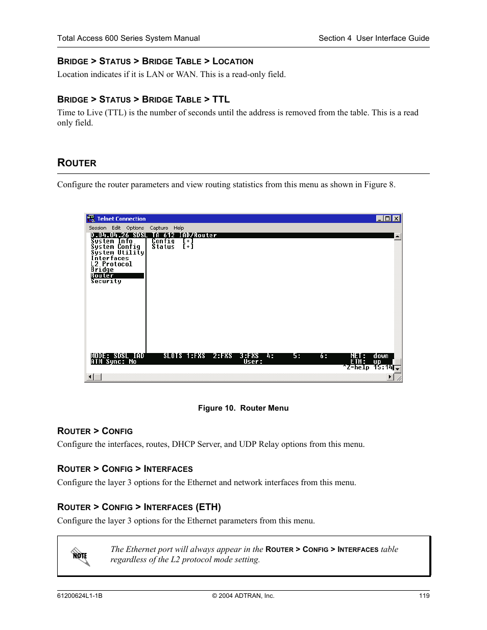 Router, Figure 10. router menu | ADTRAN 600R User Manual | Page 121 / 264