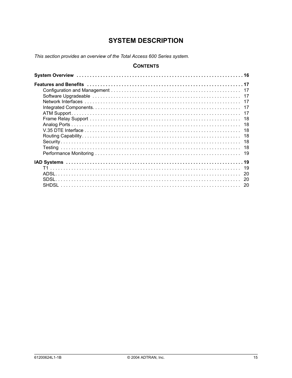 System description, Section 1 | ADTRAN 600R User Manual | Page 15 / 264
