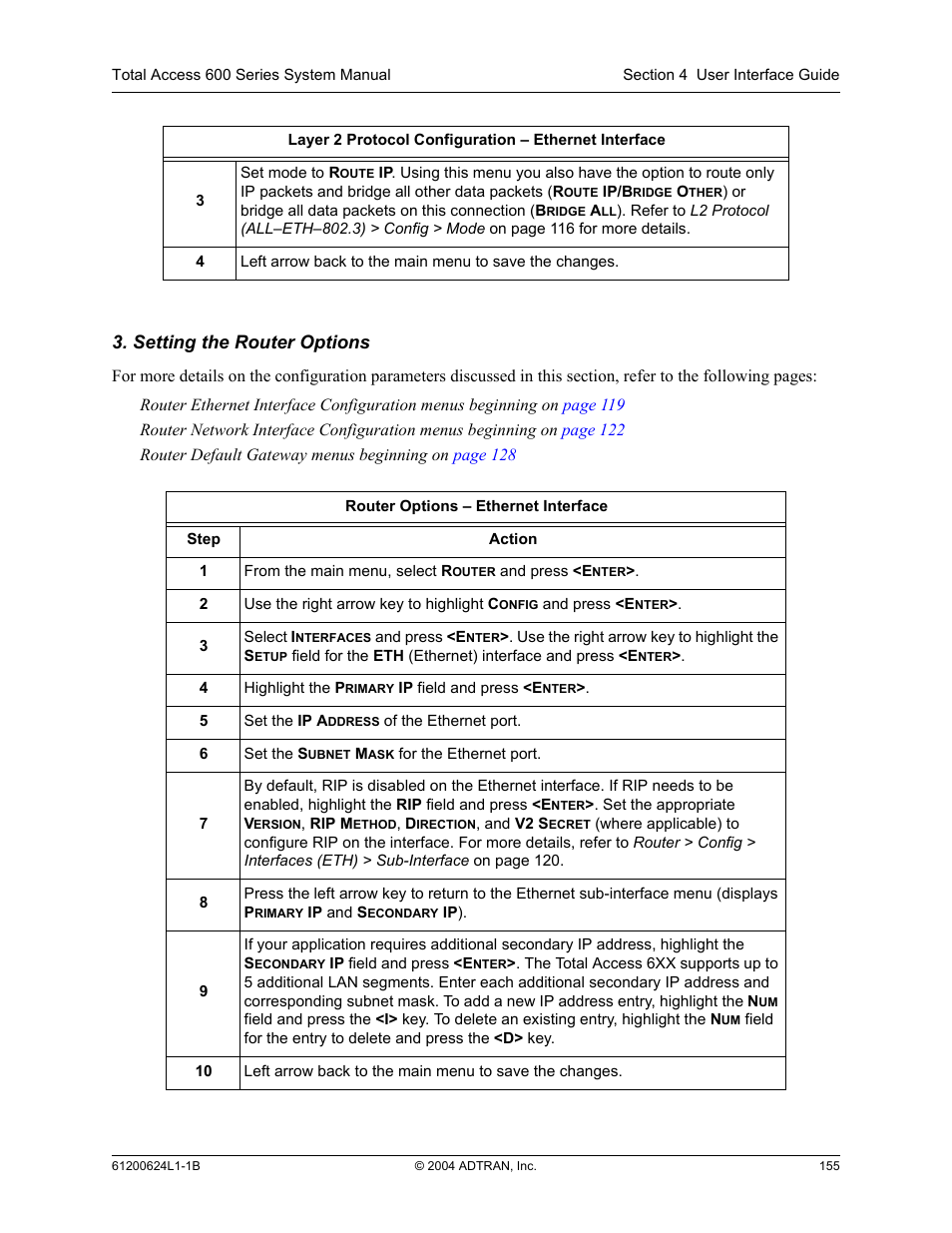 Setting the router options | ADTRAN 600R User Manual | Page 157 / 264