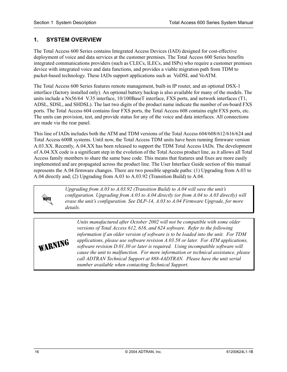 System overview | ADTRAN 600R User Manual | Page 16 / 264