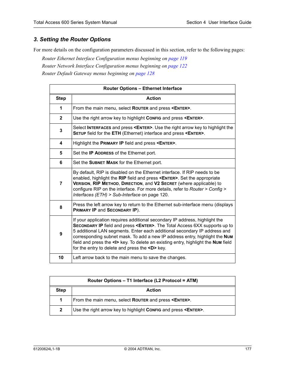 Setting the router options | ADTRAN 600R User Manual | Page 179 / 264