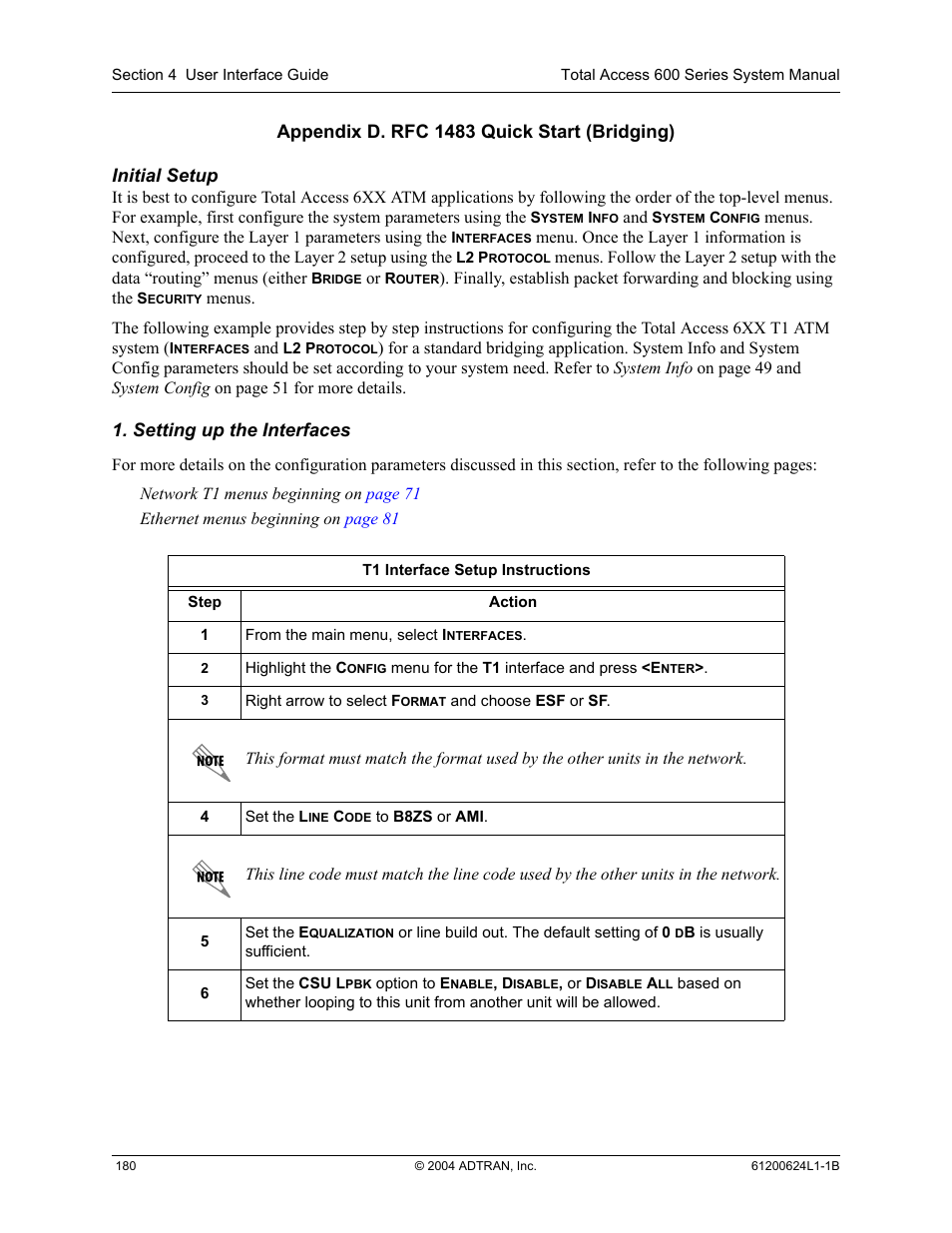 Appendix d. rfc 1483 quick start (bridging) | ADTRAN 600R User Manual | Page 182 / 264