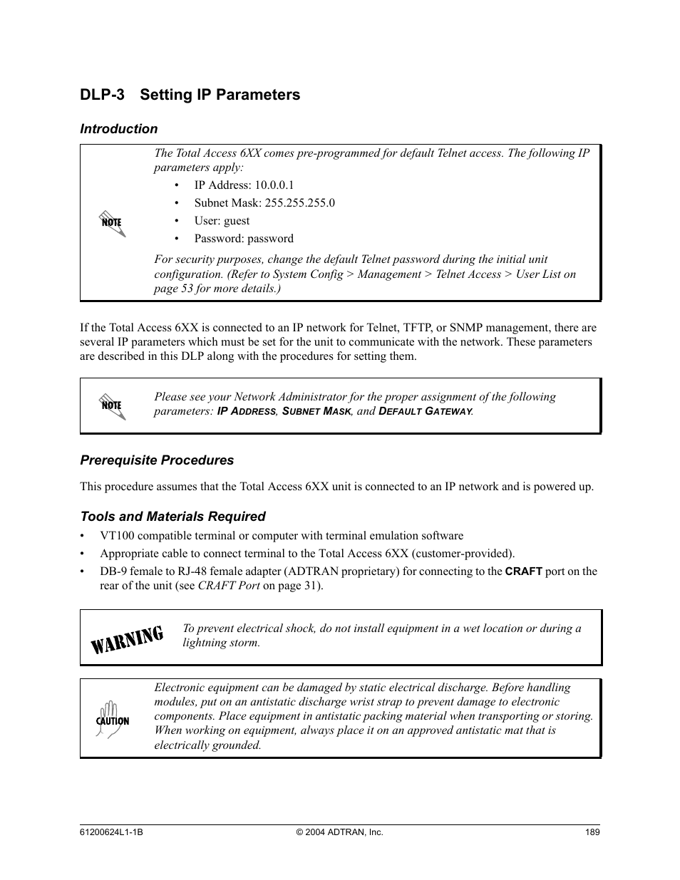 Dlp-3 setting ip parameters, Dlp-3, Setting ip parameters | ADTRAN 600R User Manual | Page 191 / 264