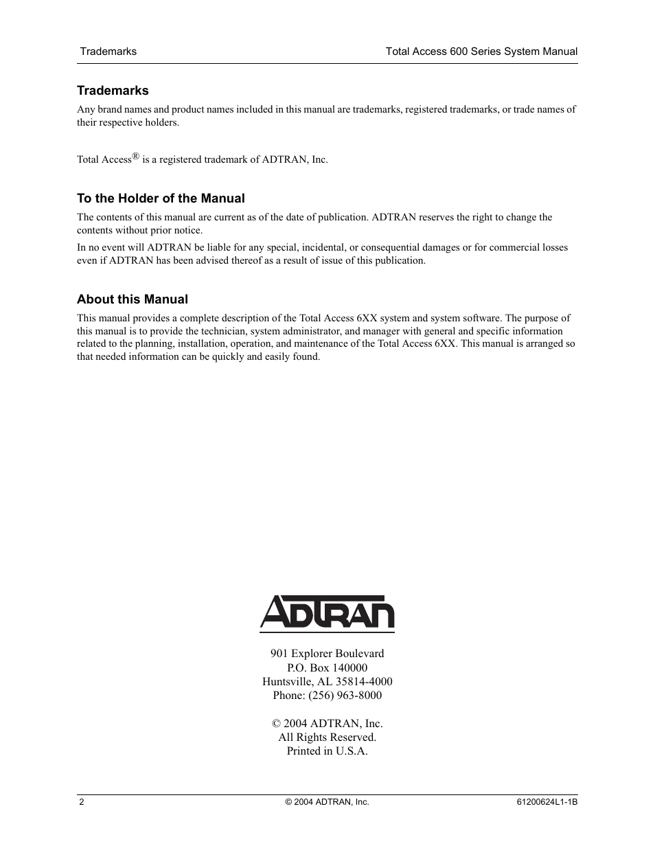 ADTRAN 600R User Manual | Page 2 / 264