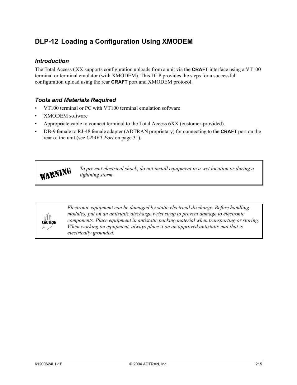 Dlp-12 loading a configuration using xmodem, Dlp-12, Loading a configuration using xmodem | ADTRAN 600R User Manual | Page 217 / 264
