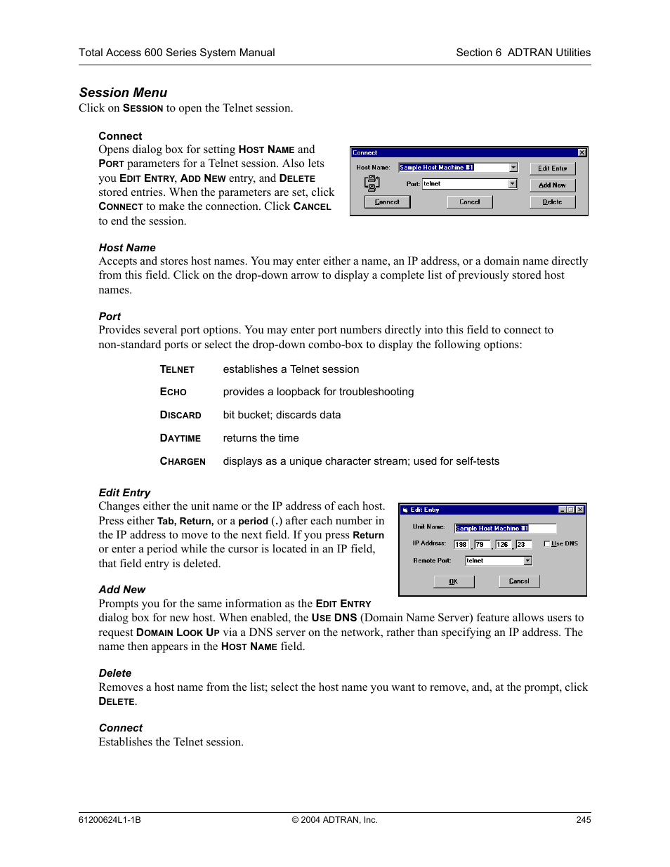 Session menu | ADTRAN 600R User Manual | Page 247 / 264