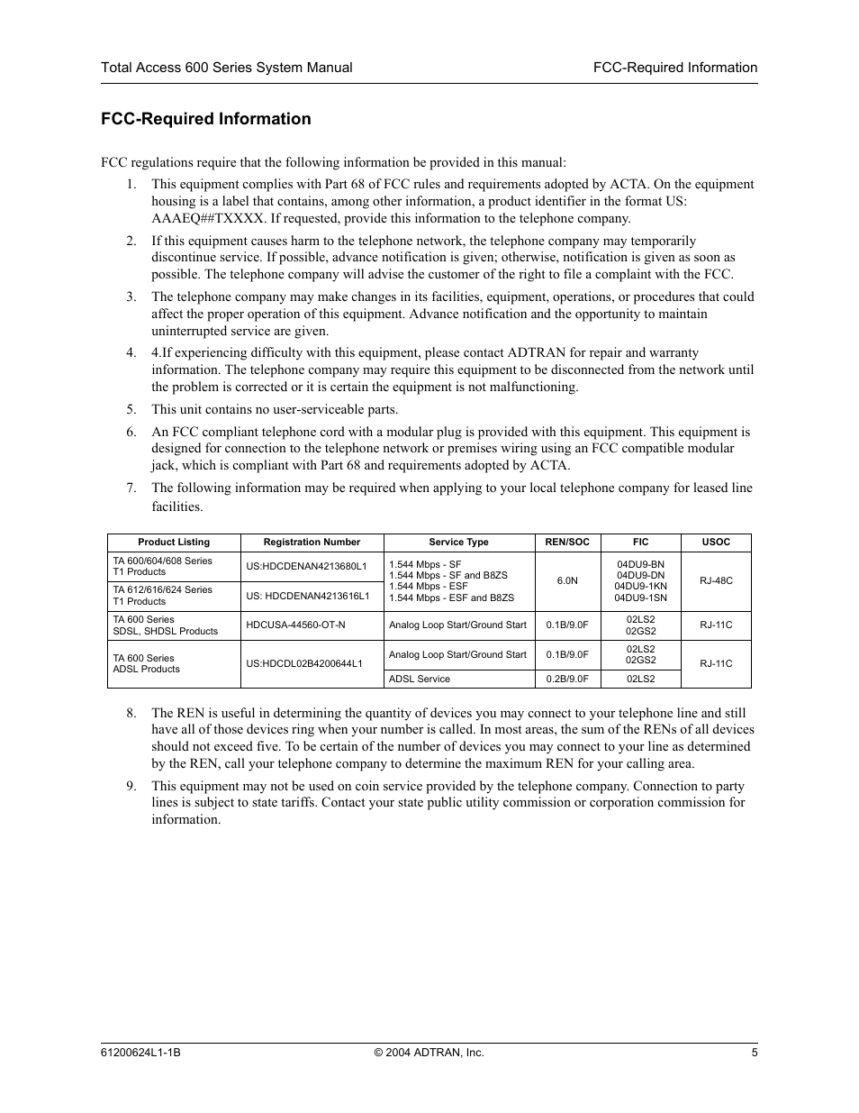 Fcc-required information | ADTRAN 600R User Manual | Page 5 / 264