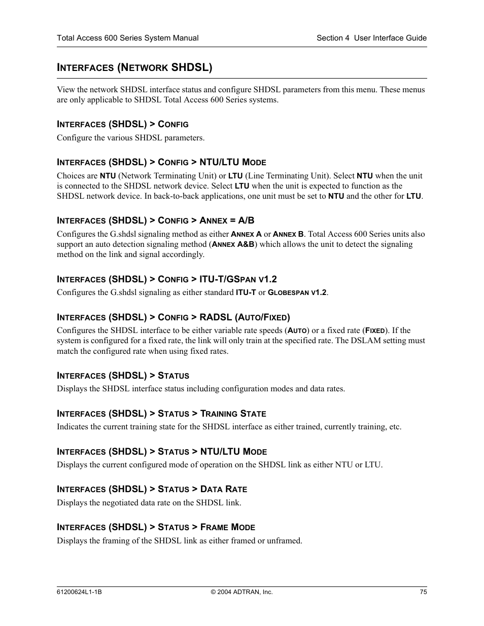 Interfaces (network shdsl), Shdsl) | ADTRAN 600R User Manual | Page 77 / 264