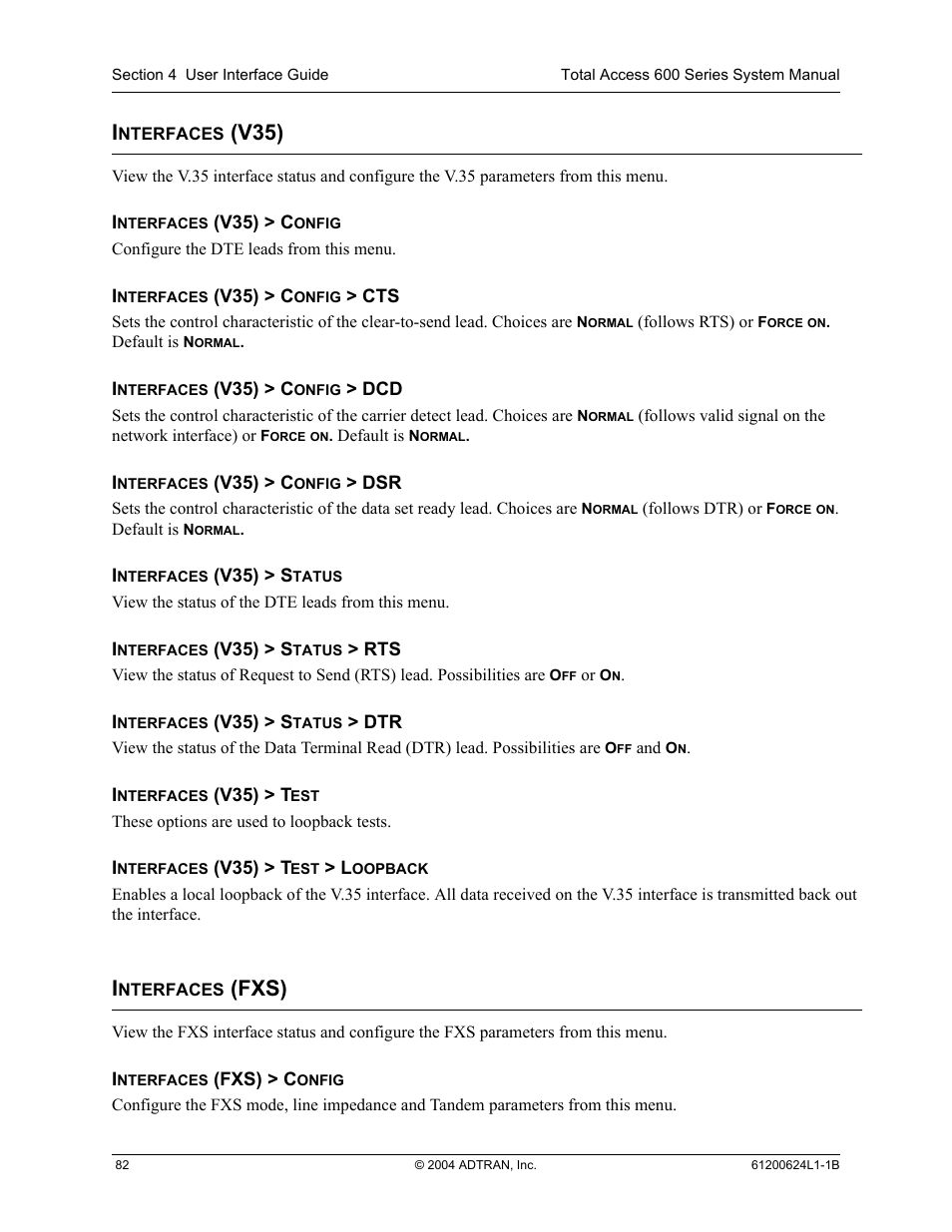 Interfaces (v35), Interfaces (fxs), Interfaces (v35) interfaces (fxs) | V35), Fxs) | ADTRAN 600R User Manual | Page 84 / 264