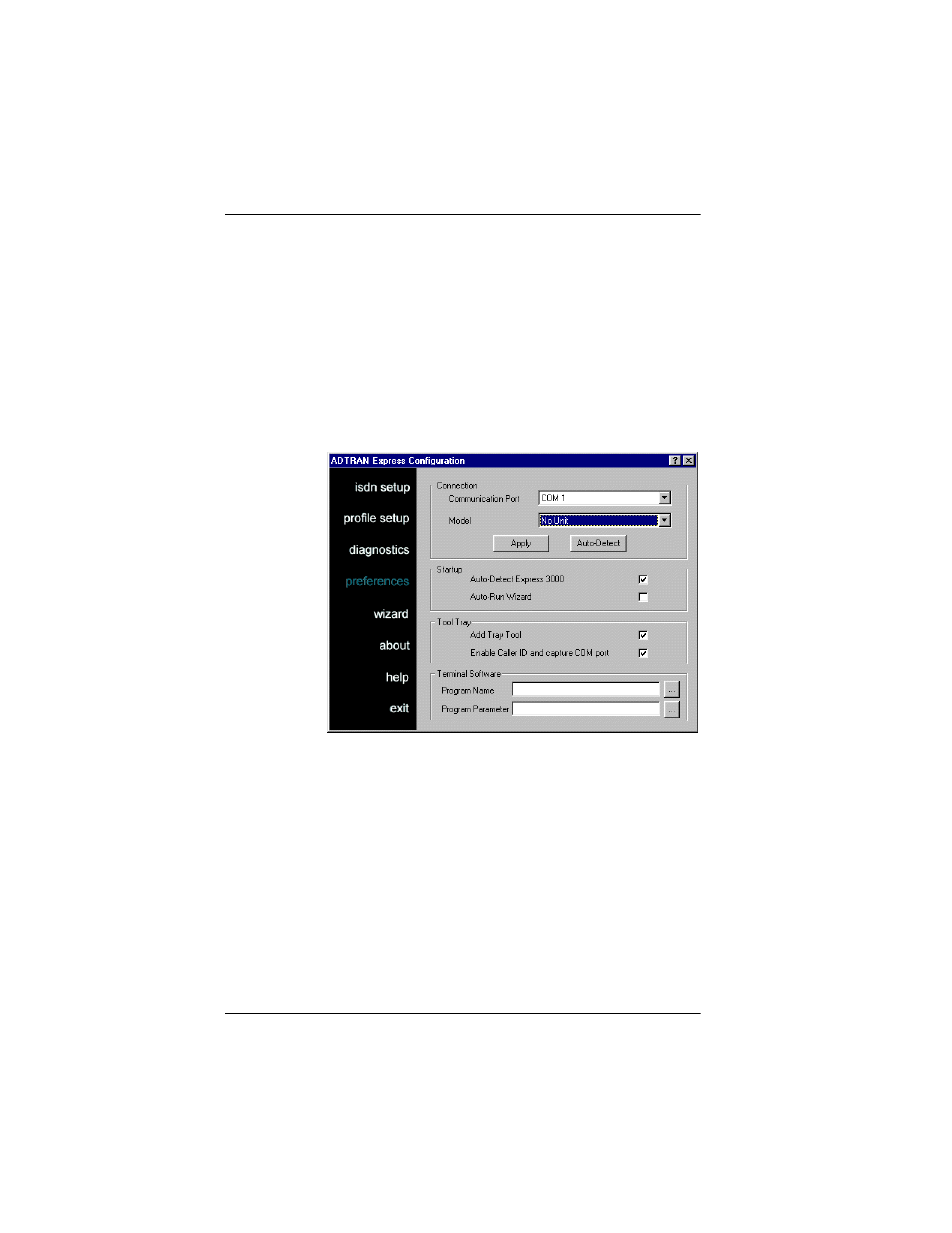 Detecting the connection, Detecting the connection -26, Figure 3-6. preferences window -26 | ADTRAN 3000 User Manual | Page 66 / 146