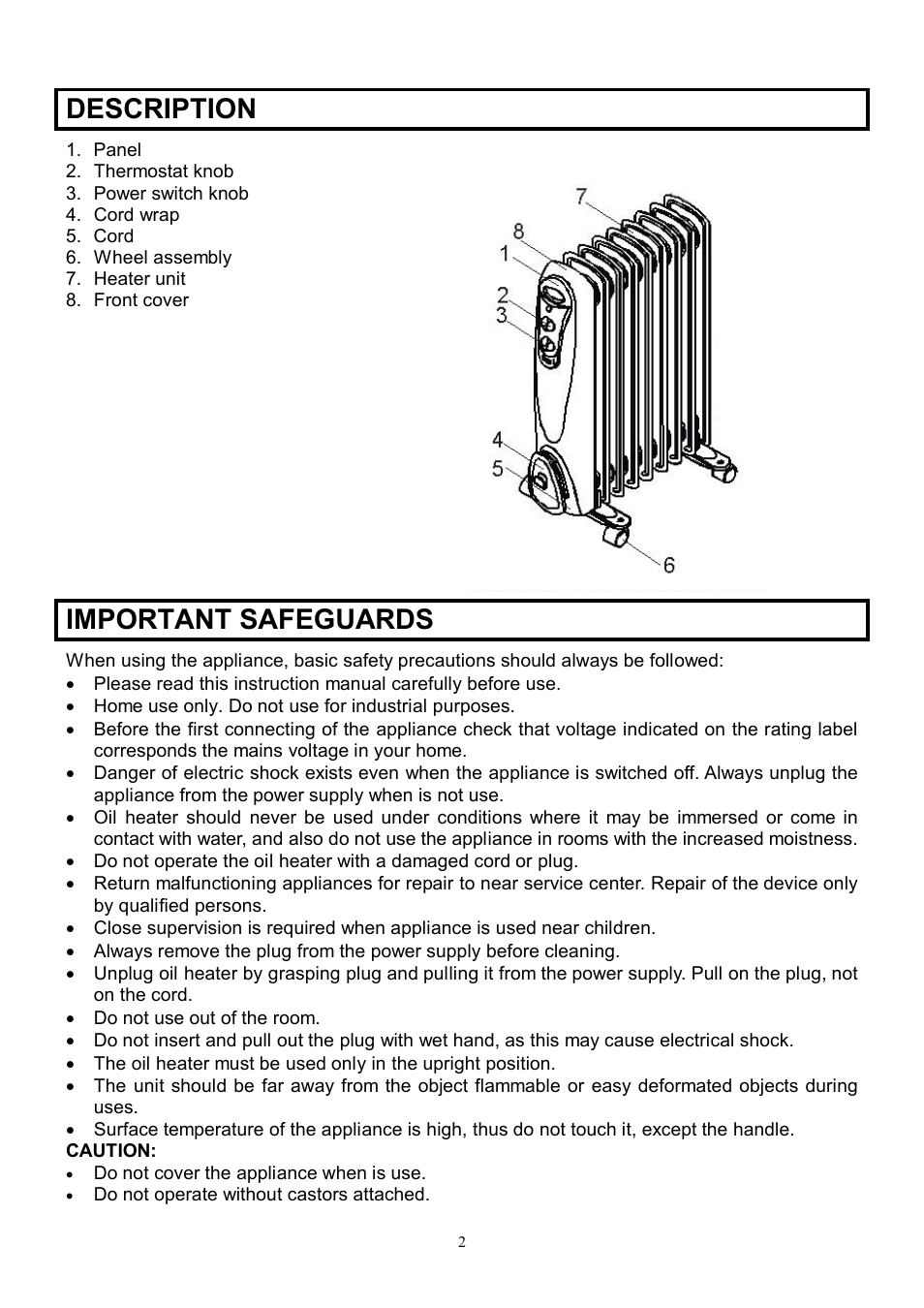 Description, Important safeguards | Scarlett SC-1154 User Manual | Page 2 / 7