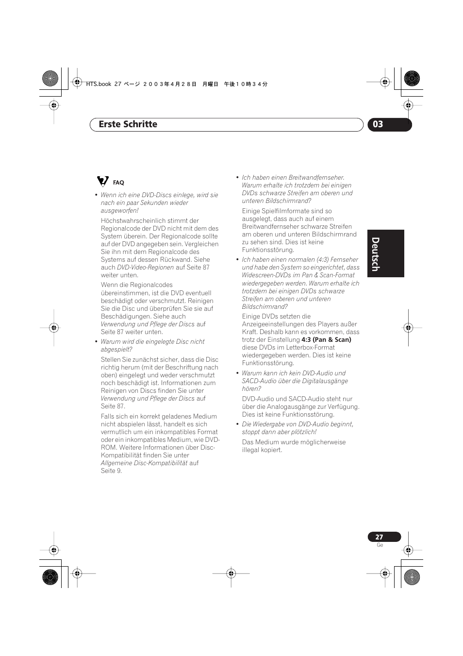 Deutsch, Deutsch français, Nederlands | Español deutsch, Erste schritte 03 | Pioneer NS-DV990 User Manual | Page 129 / 208