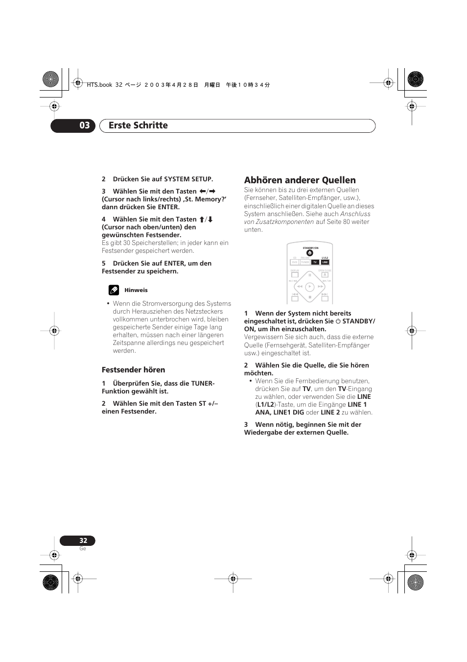 Festsender hören, Abhören anderer quellen, Erste schritte 03 | Pioneer NS-DV990 User Manual | Page 134 / 208