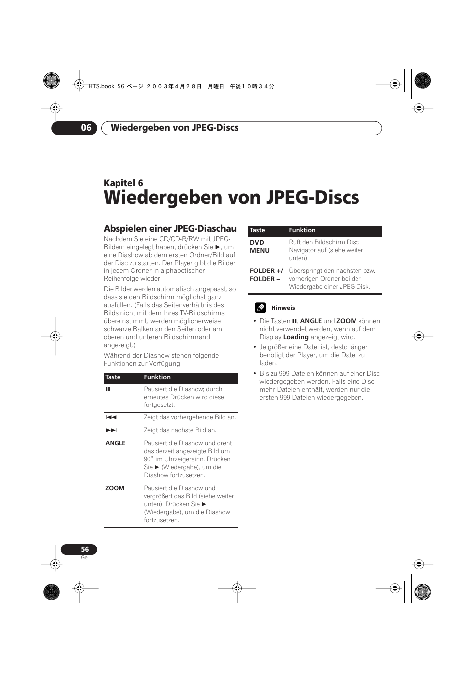 Abspielen einer jpeg-diaschau, Wiedergeben von jpeg-discs, Wiedergeben von jpeg-discs 06 | Kapitel 6 | Pioneer NS-DV990 User Manual | Page 158 / 208