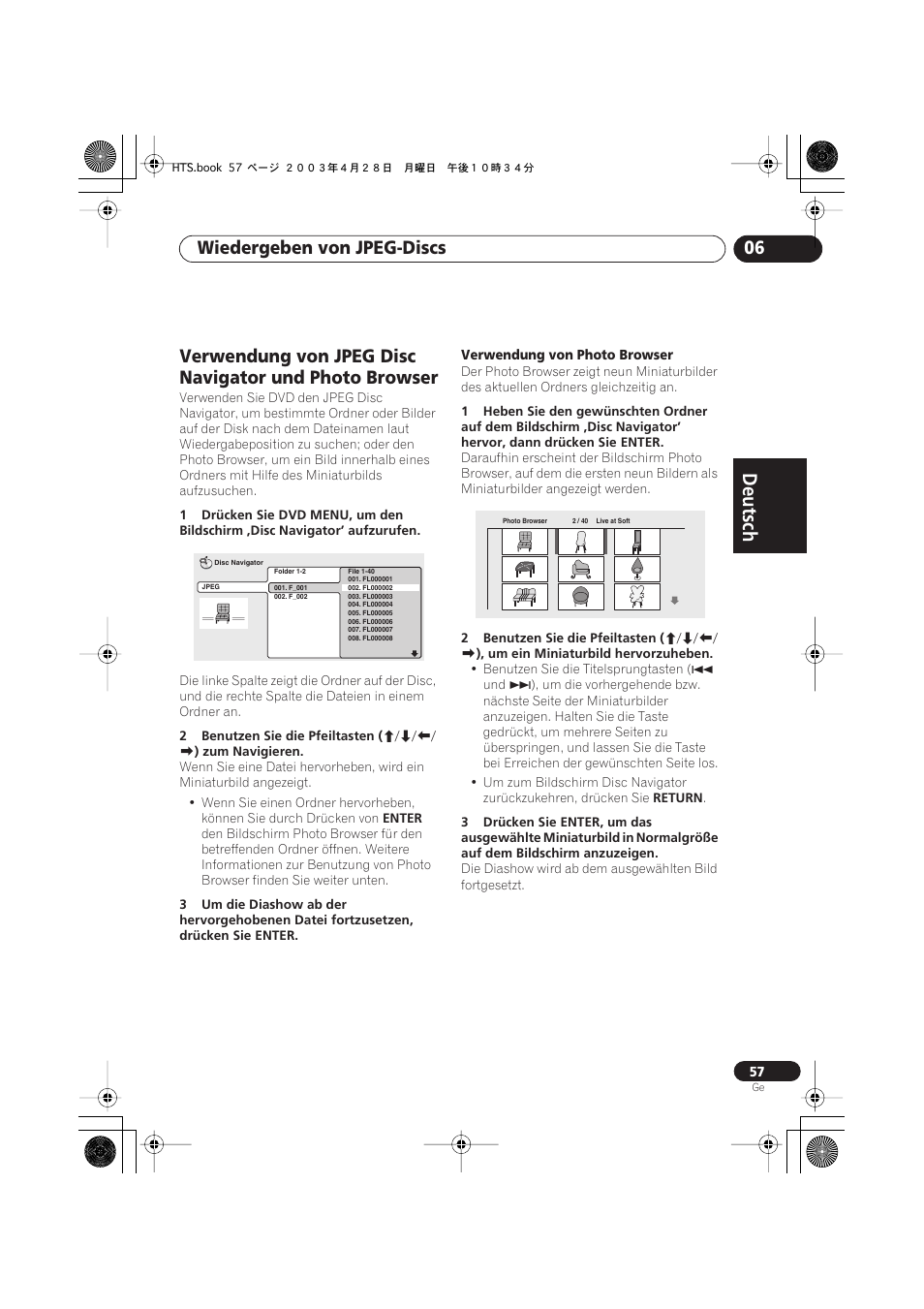 Deutsch, Deutsch français, Nederlands | Español deutsch, Wiedergeben von jpeg-discs 06 | Pioneer NS-DV990 User Manual | Page 159 / 208