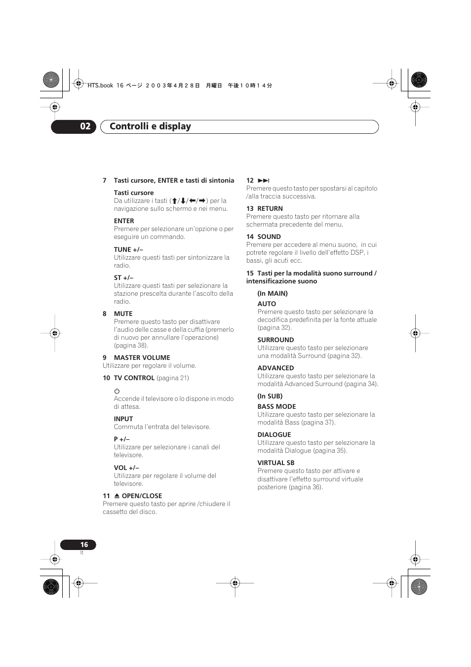 Controlli e display 02 | Pioneer NS-DV990 User Manual | Page 16 / 208