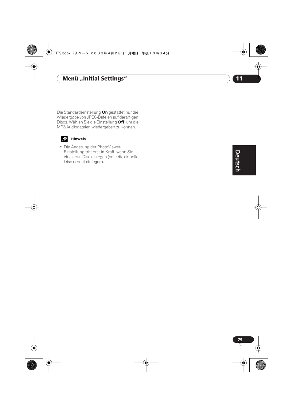 Deutsch, Deutsch français, Nederlands | Español deutsch, Menü „initial settings“ 11 | Pioneer NS-DV990 User Manual | Page 181 / 208