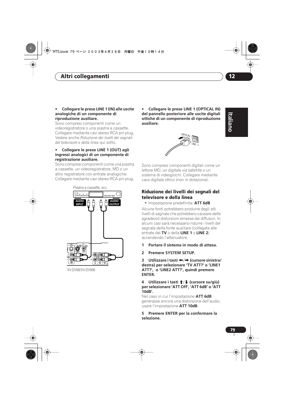 Italiano, Italiano français, Nederlands | Español deutsch, Altri collegamenti 12 | Pioneer NS-DV990 User Manual | Page 79 / 208