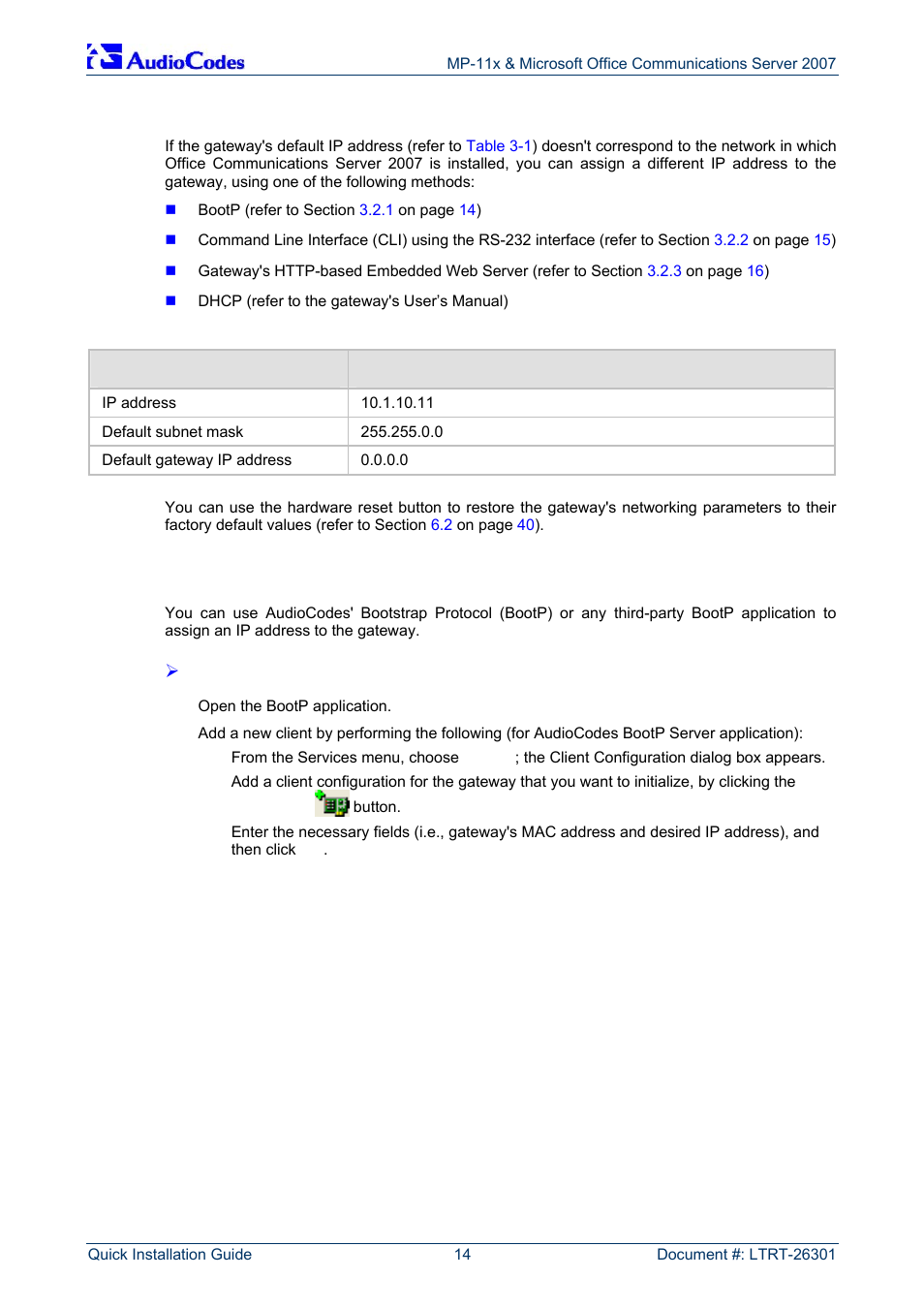 Assigning an ip address to the mediapack, Assigning an ip address using bootp, 2 assigning an ip address to the mediapack | 1 assigning an ip address using bootp | AudioCodes MP-118 User Manual | Page 14 / 44