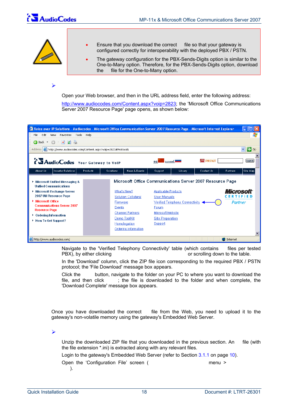 Uploading the ini file to the gateway | AudioCodes MP-118 User Manual | Page 18 / 44