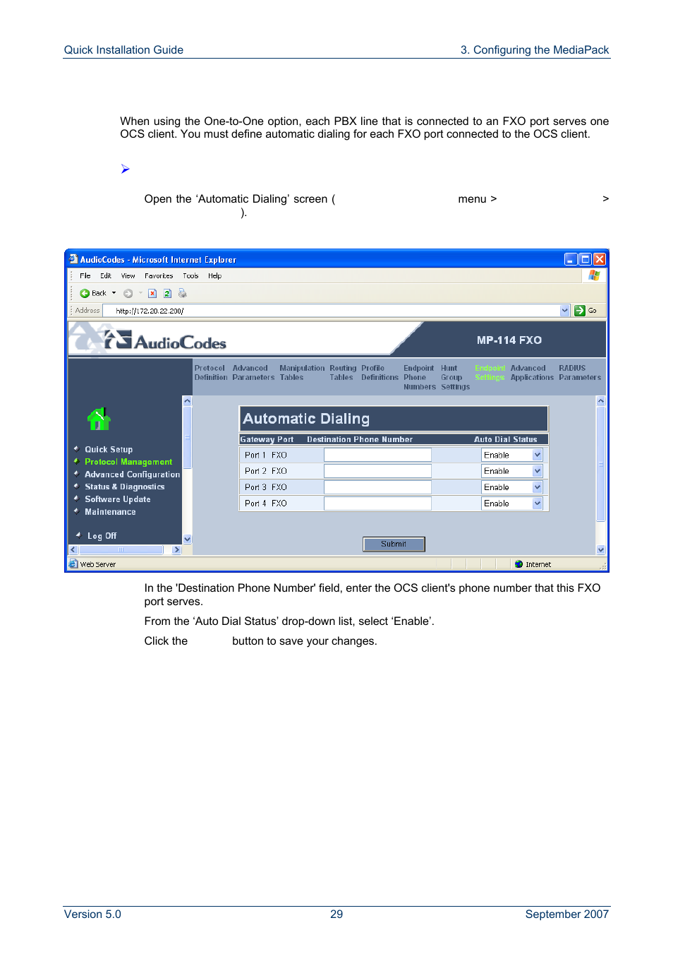 Defining automatic dialing | AudioCodes MP-118 User Manual | Page 29 / 44