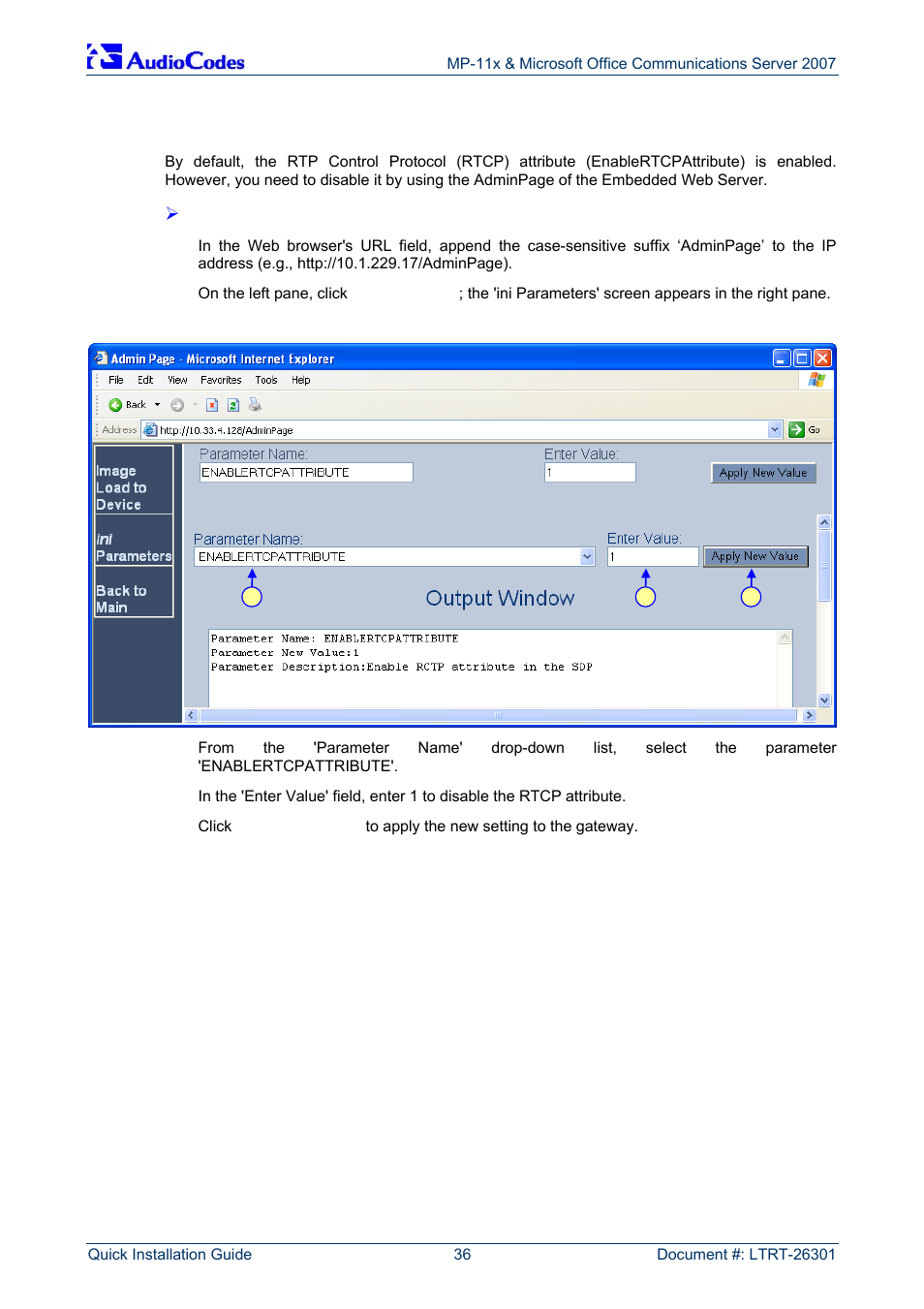 Disabling rtcp attribute | AudioCodes MP-118 User Manual | Page 36 / 44