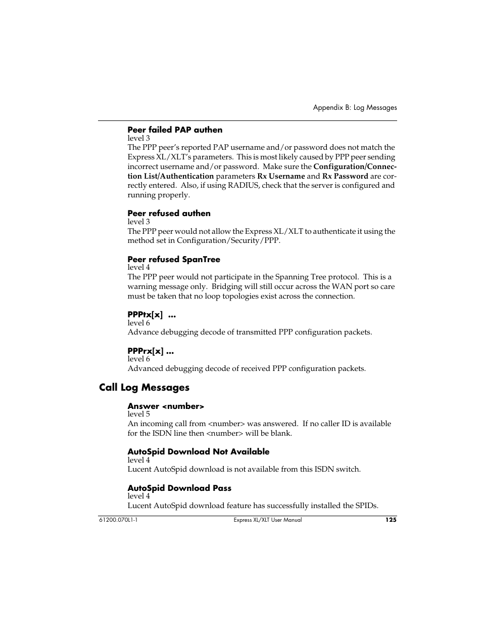 Call log messages | ADTRAN 1200070L1 User Manual | Page 141 / 187