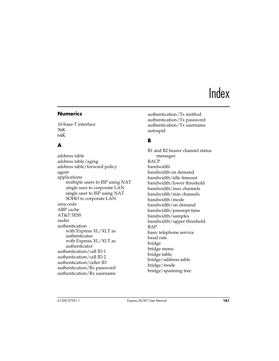 Index | ADTRAN 1200070L1 User Manual | Page 177 / 187