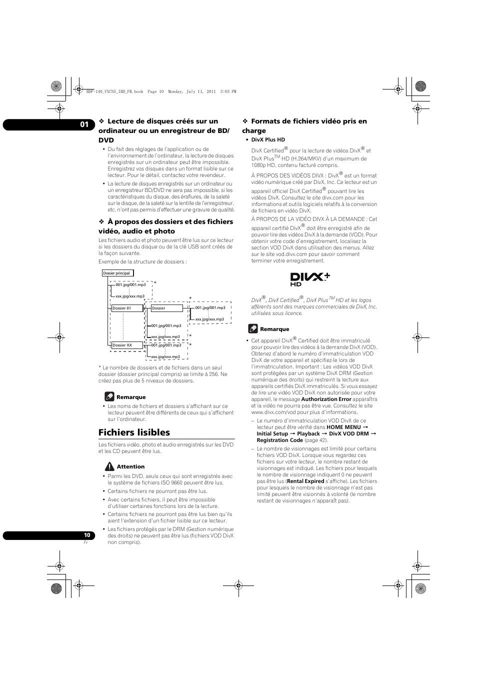 Fichiers lisibles | Pioneer BDP-440 User Manual | Page 10 / 308