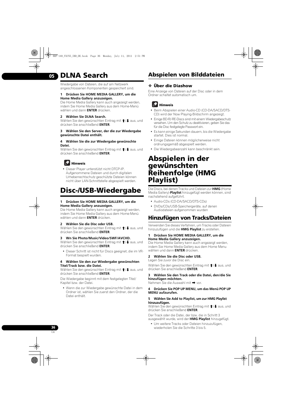 Dlna search disc-/usb-wiedergabe, Abspielen von bilddateien, Hinzufügen von tracks/dateien | Dlna search, Disc-/usb-wiedergabe | Pioneer BDP-440 User Manual | Page 100 / 308