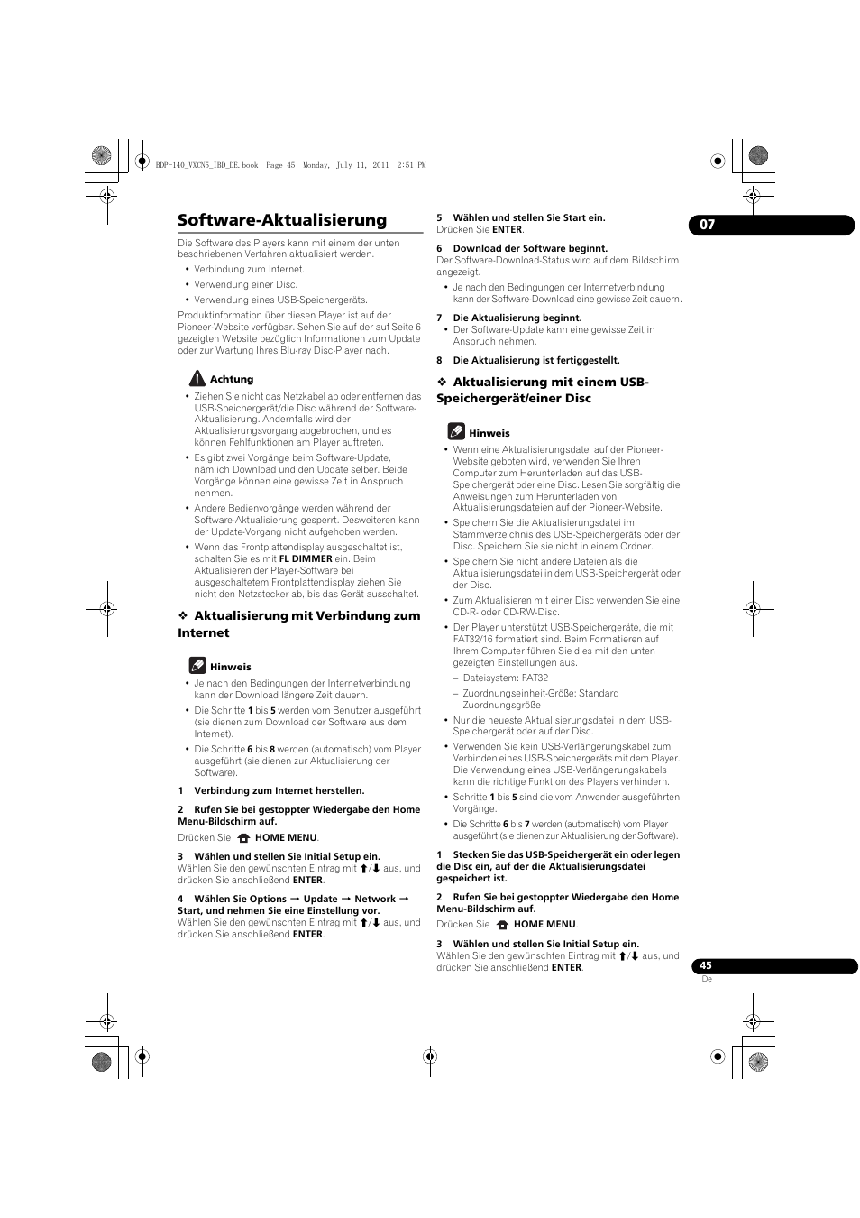 Software-aktualisierung | Pioneer BDP-440 User Manual | Page 109 / 308