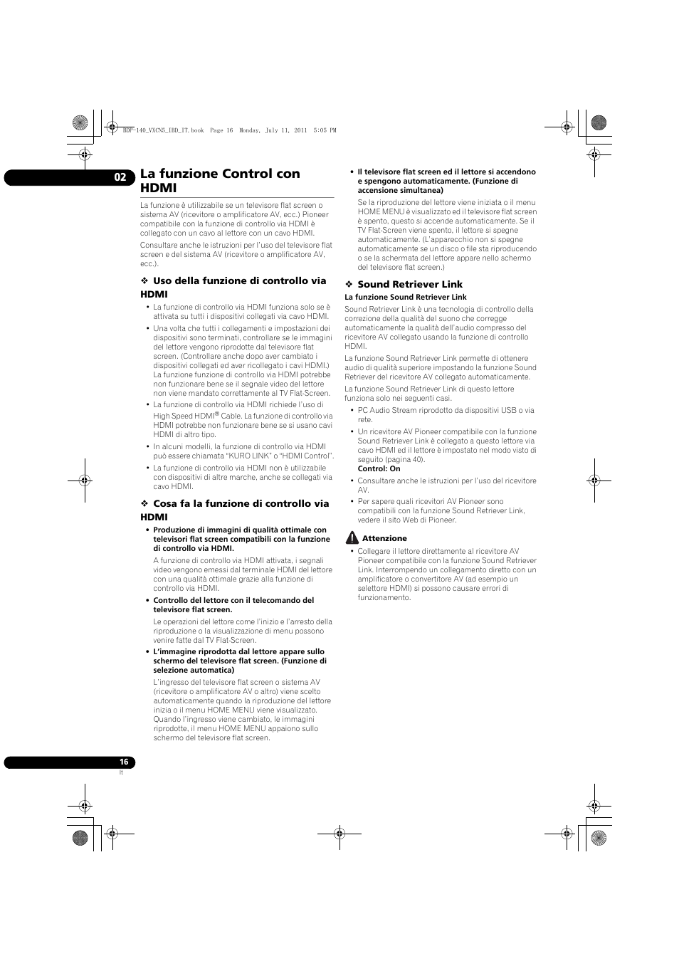 La funzione control con hdmi | Pioneer BDP-440 User Manual | Page 140 / 308