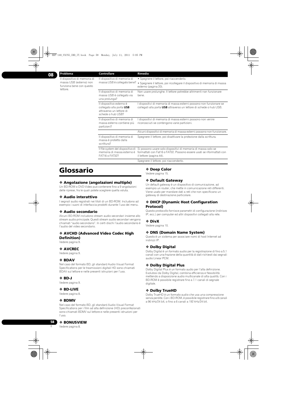 Glossario | Pioneer BDP-440 User Manual | Page 182 / 308