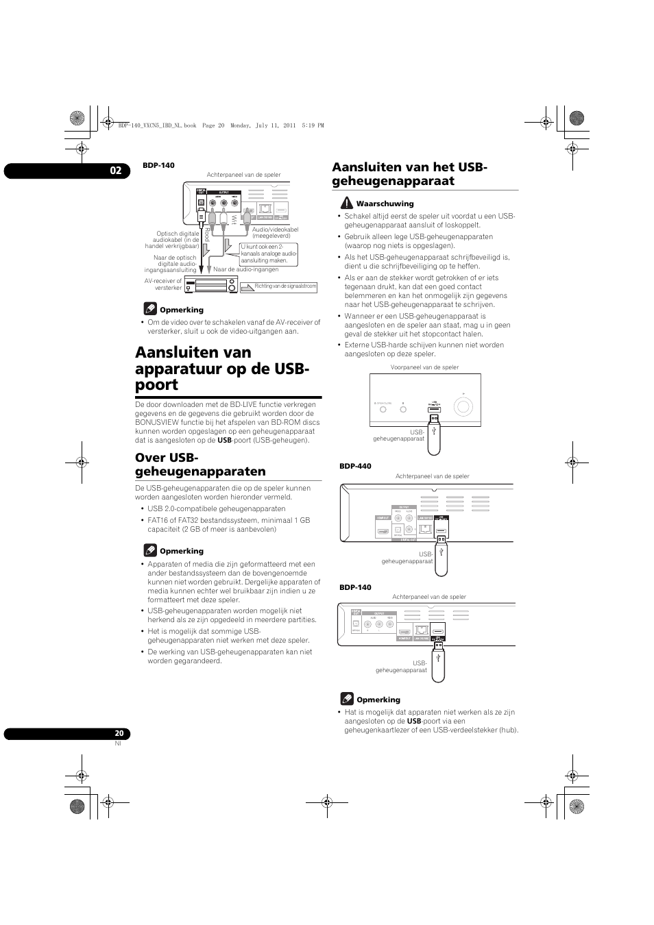 Aansluiten van apparatuur op de usb-poort, Aansluiten van apparatuur op de usb- poort, Over usb- geheugenapparaten | Aansluiten van het usb- geheugenapparaat | Pioneer BDP-440 User Manual | Page 204 / 308